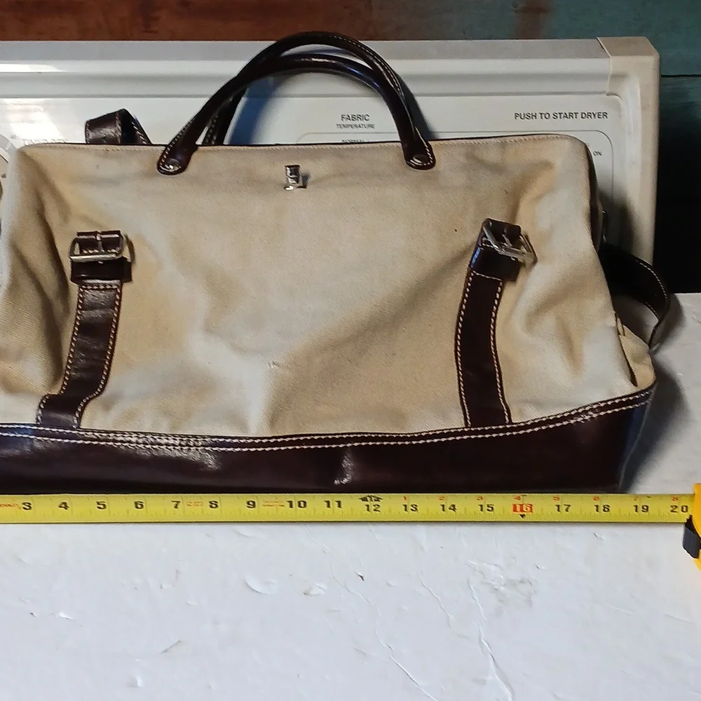 LEVENGER Canvas LEATHER Trim TOTE BAG PURSE BROWN & Tan - Picture 8 of 10